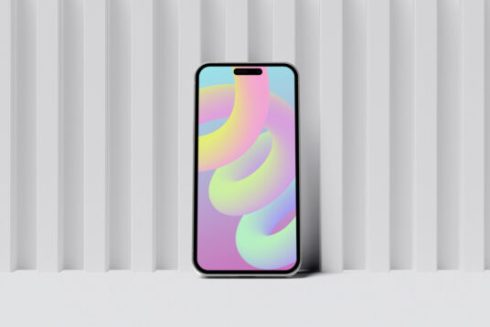 iPhone 14 Pro leaning against Wall Mockup