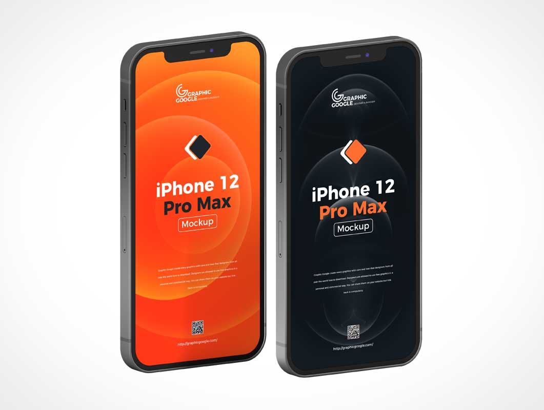 Isometric iPhone 12 Pro Front & Back PSD Mockup