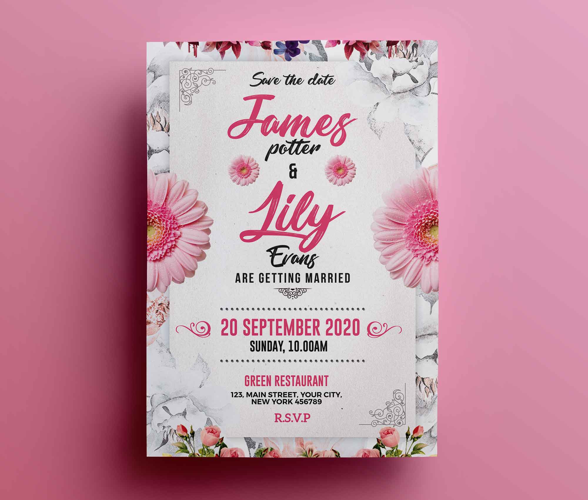 James & Lily Wedding Invitation Card Template 