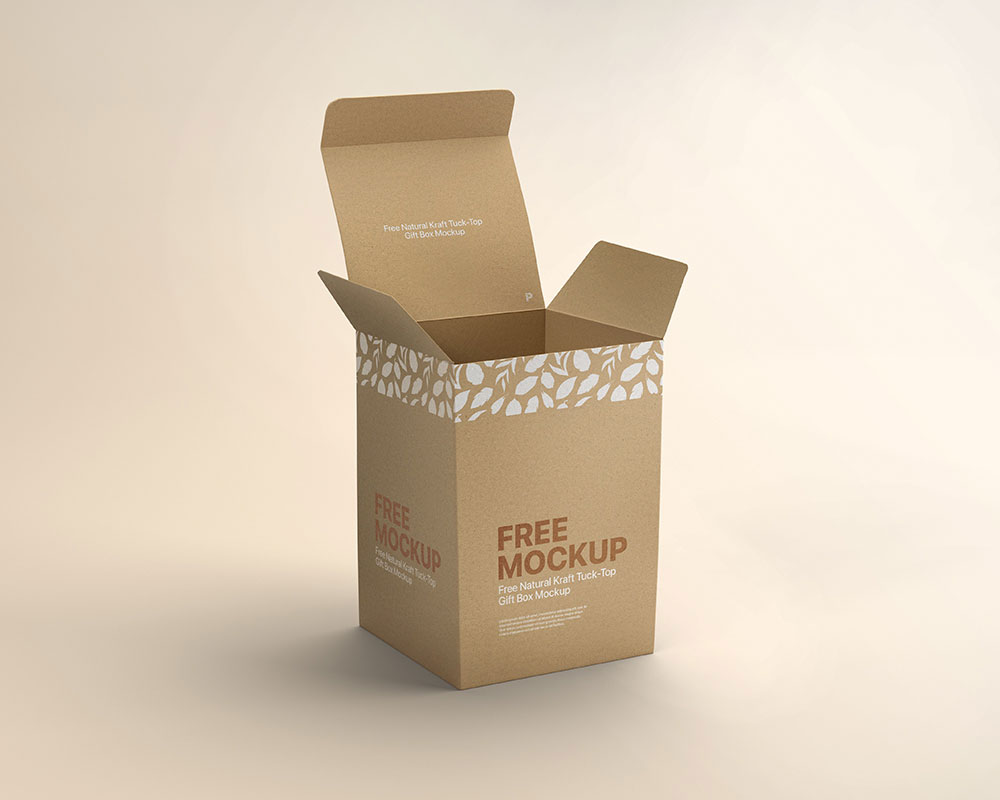 Free Kraft Tuck-Top Gift Box Mockup