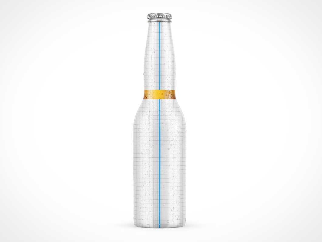 Botella de cerveza ámbar de cuello largo PSD maqueta