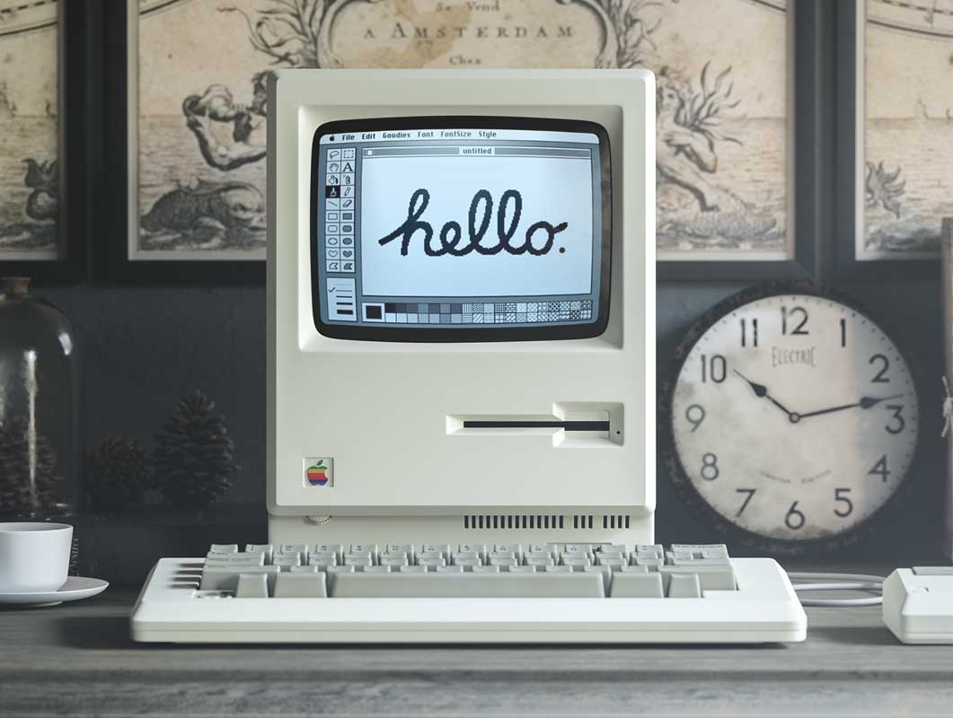 Оригинальный Macintosh 1984 PSD Mockup