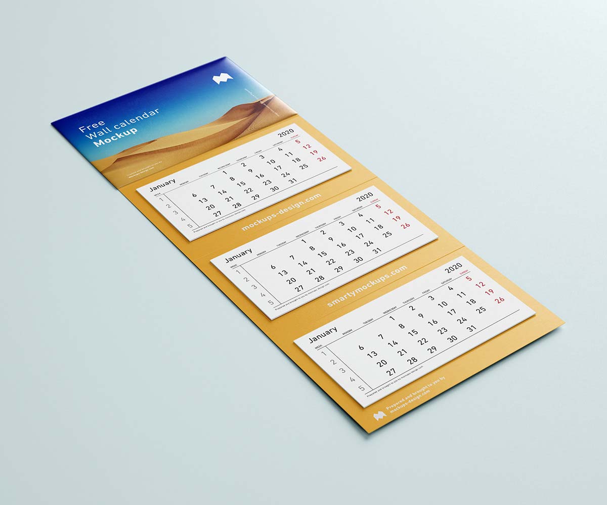 Maqueta de calendario de pared de panel gratis