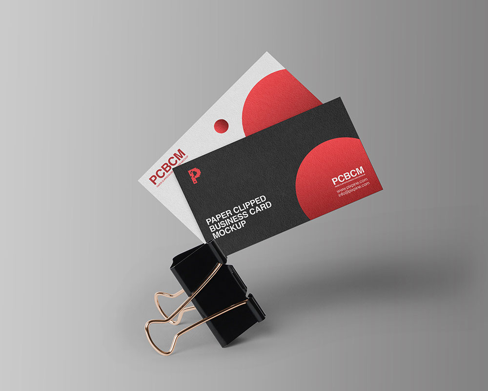 Free Paper Clipped Business Card Mockup