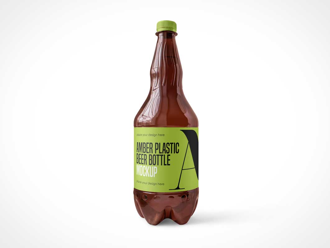 Botella de cerveza de ámbar plástico PSD maquetas