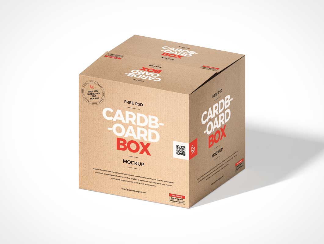 Recycled Brown Cardboard Box PSD Mockup