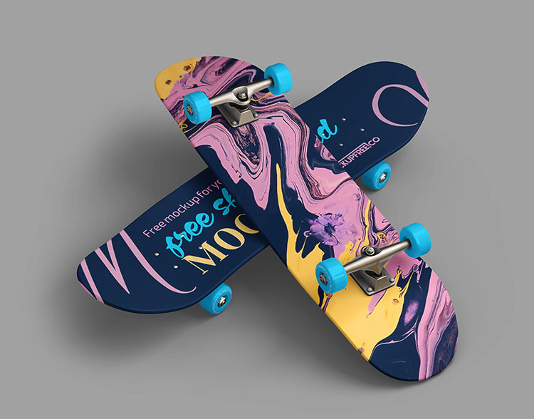 無料のスケートボードPSDモックアップ