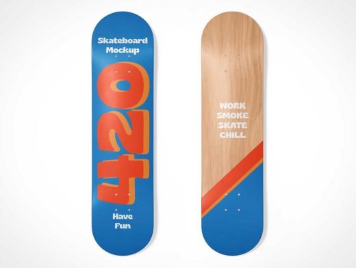 Skateboard-Unterseite Deck PSD-Mockups