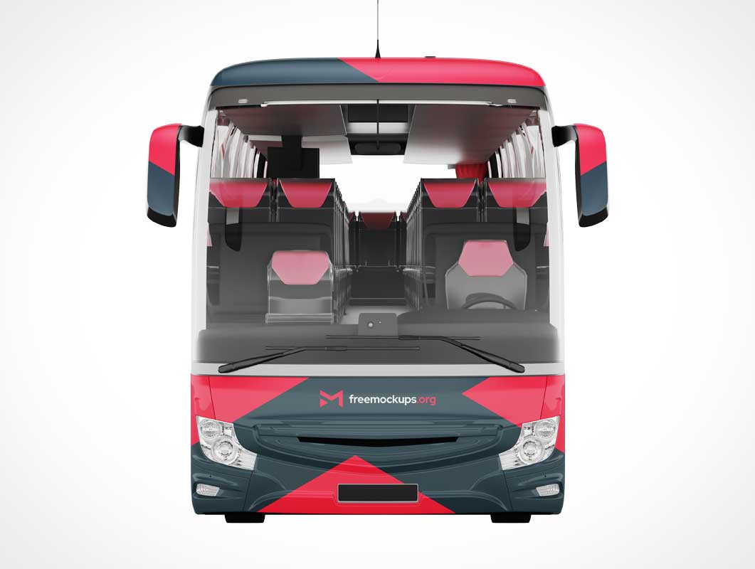 Brand this Front View Transportation Coach Bus Mockup