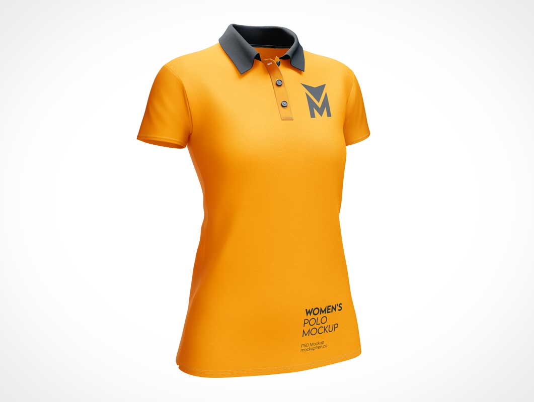 Frauen Polo-Button Down-Kragen-T-Shirt PSD-Mockups