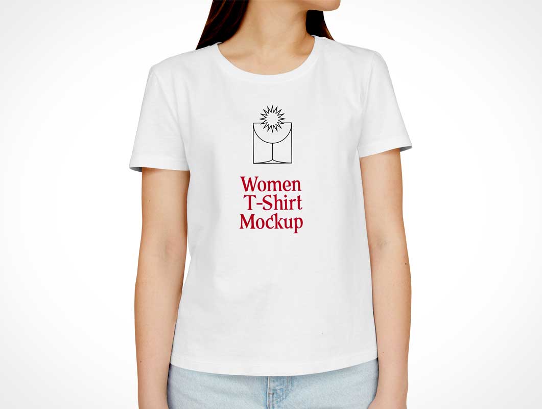 T-shirt à col rond pour femmes PSD Mockups