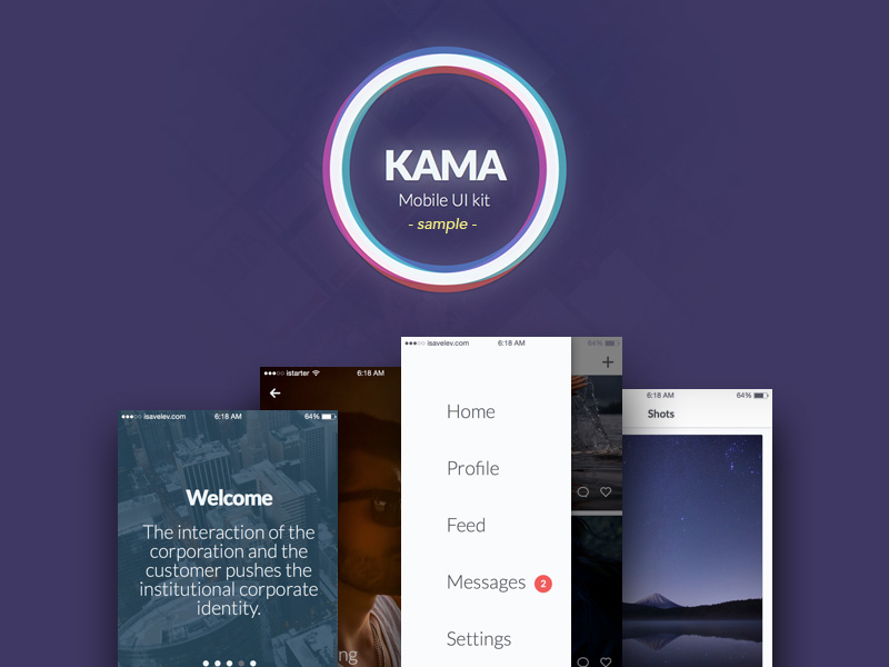 Образец комплекта пользовательского интерфейса Kama iOS