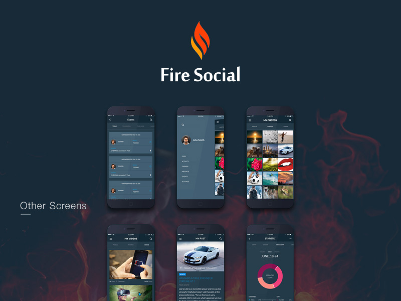 Kit de interfaz de usuario móvil de Fire Social App