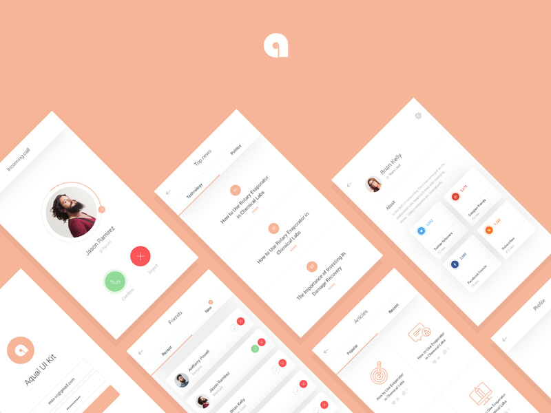 Aqual Mobile UI Kit for Social Networking Apps