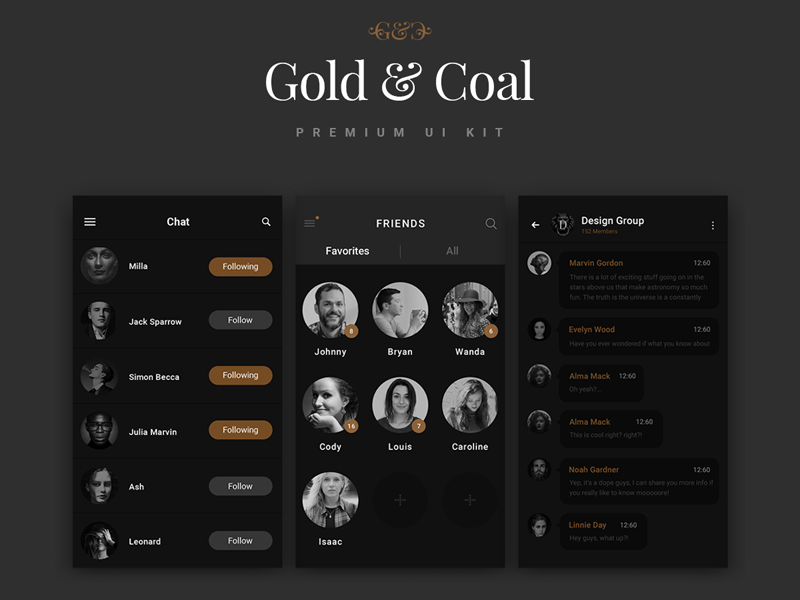 Chat & Nachrichten – Gold & Coal UI Kit