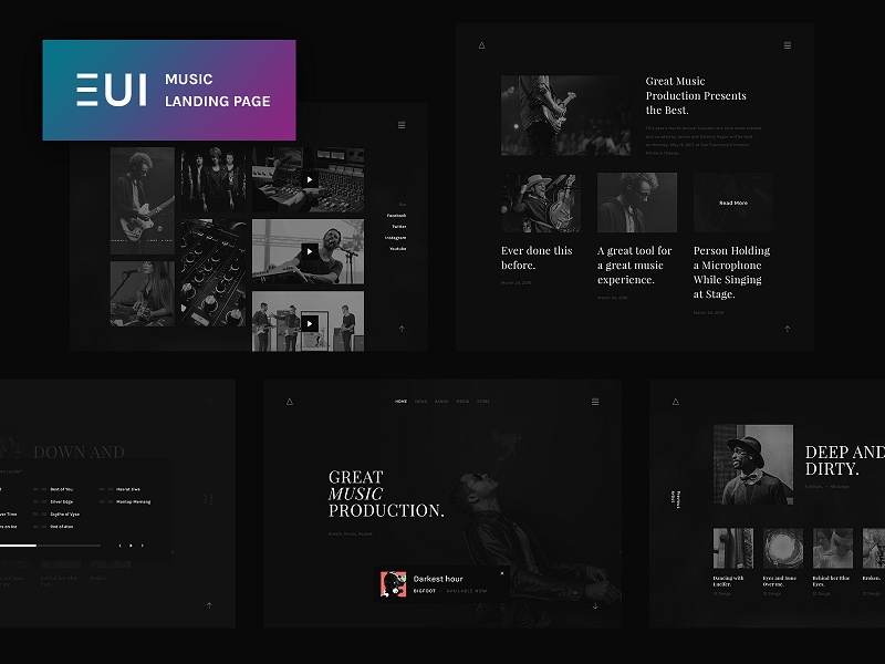 Modèles de page de destination de musique EUI