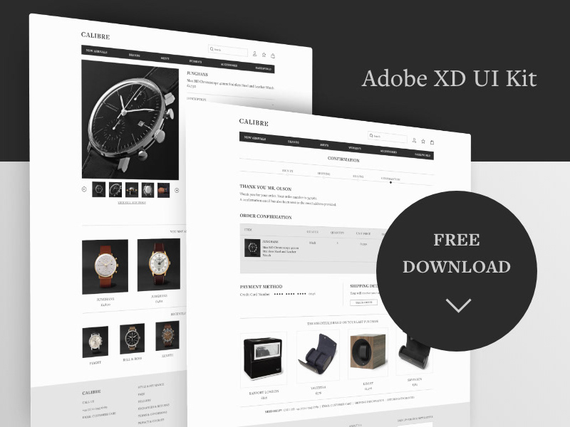 Black & White UI Kit für Adobe Xd