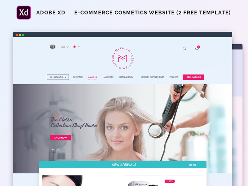 Plantilla del sitio web de E-commerce Cosmetics