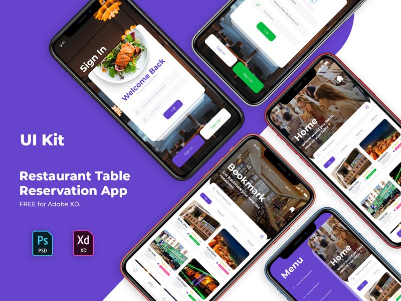 Kit d’interface utilisateur Adobe Xd App | Application de réservation de table de restaurant