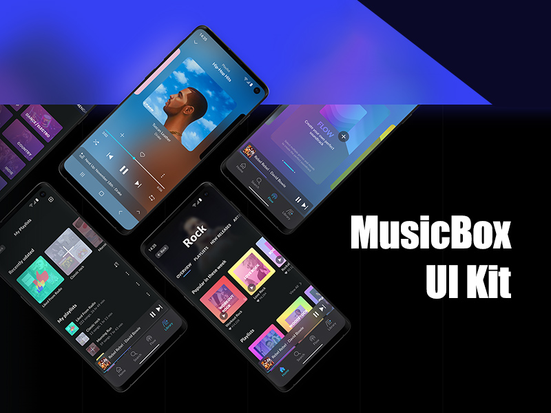 Комплект пользовательского интерфейса Adobe Xd (ru) MusicBox 70 экранов
