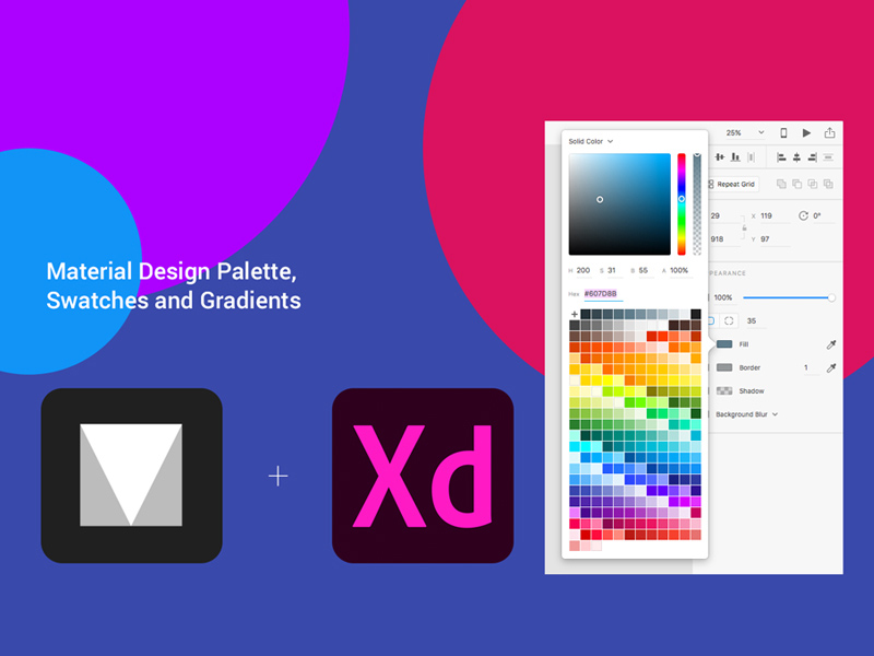 Paleta de colores de diseño de materiales para Adobe XD