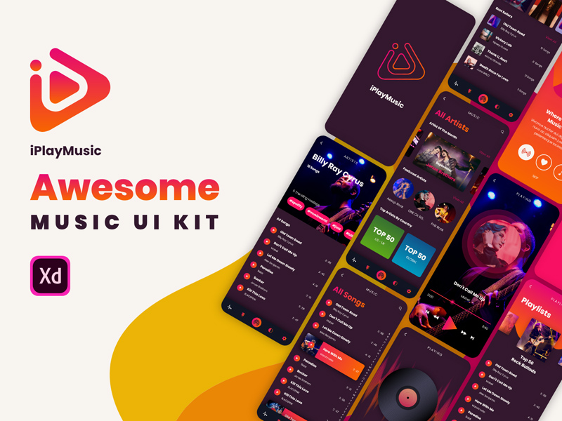 Ehrfürchtig Xd Musik UI Kit | iPlayMusic