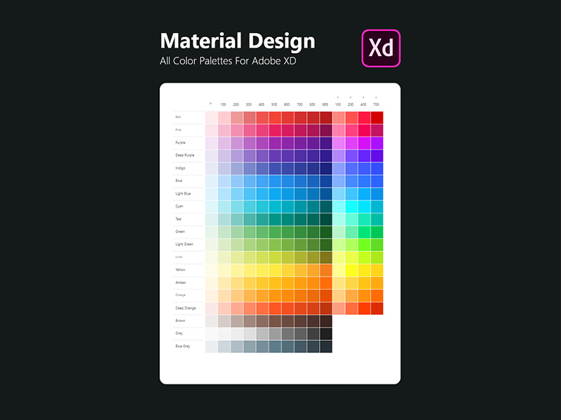 Adobe Xd 用のマテリアルデザインカラーパレット