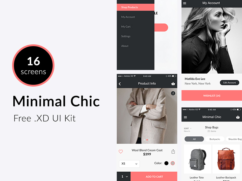 Minimal Chic – Kit de interfaz de usuario XD gratis