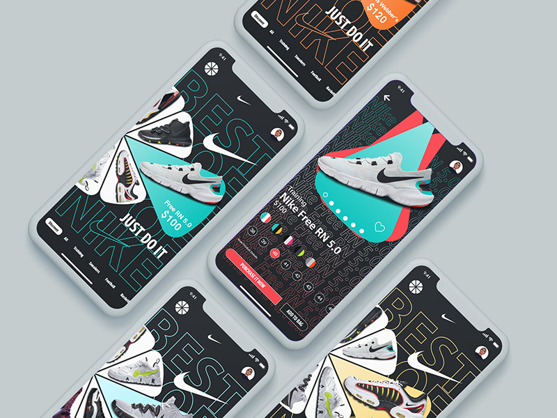 Nike Бренд пользовательский интерфейс / UX Мобильный шаблон