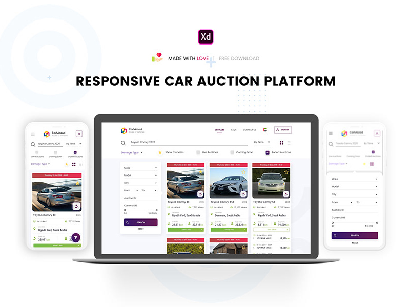 Modèle responsive car auction platform
