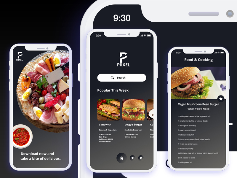 レストラン iOS X アプリデザイン – 景品 XD ファイル