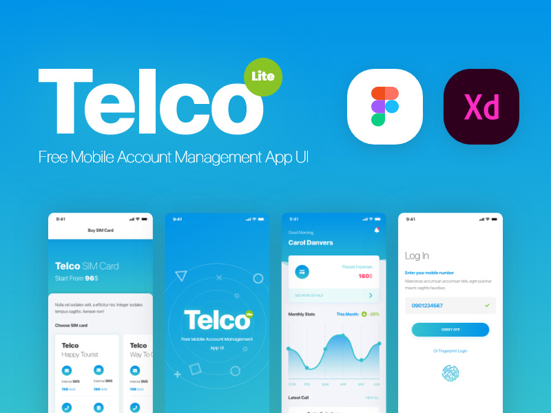 Kit d’interface utilisateur Mobile Management App Xd | Telco Lite