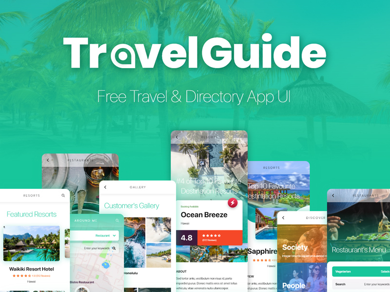 Interfaz de usuario de la aplicación Travel & Directory (Travel & Directory App UI) TravelGuide