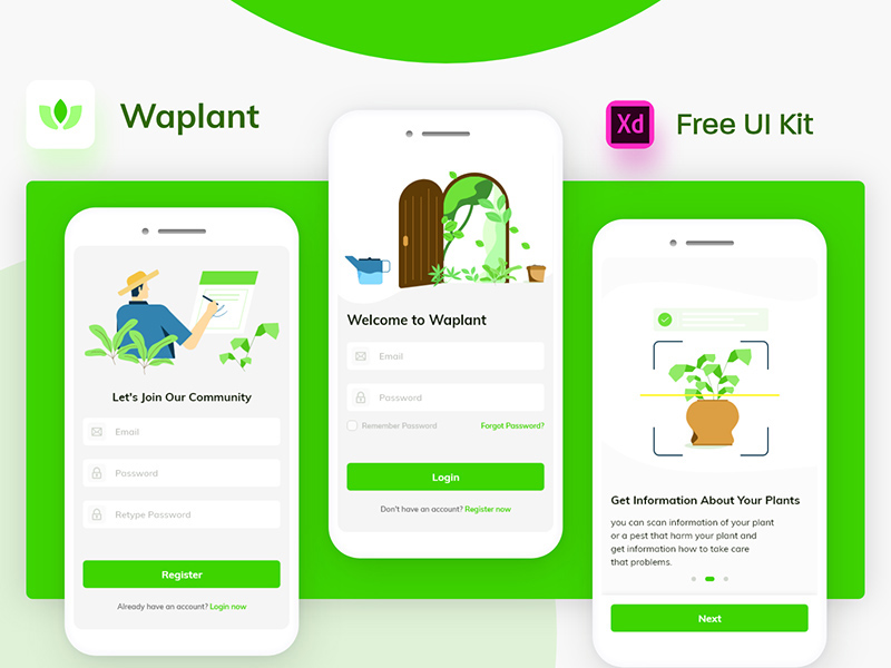 Waplant plante des applications mobiles | Kit d’interface utilisateur Xd