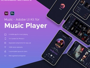 Kit de interfaz de usuario de Adobe XD Music App UI