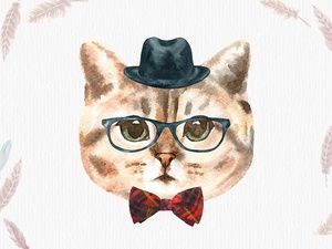 猫の肖像画水彩イラスト
