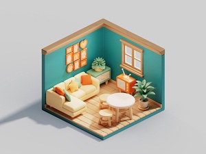 Ilustración 3D habitación isométrica