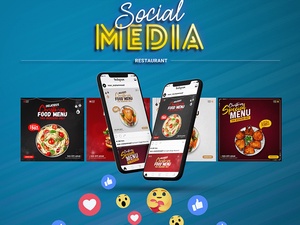 Estandarte de las redes sociales para restaurantes