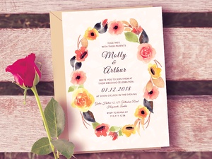 Watercolor Floral Wedding Invitation Template