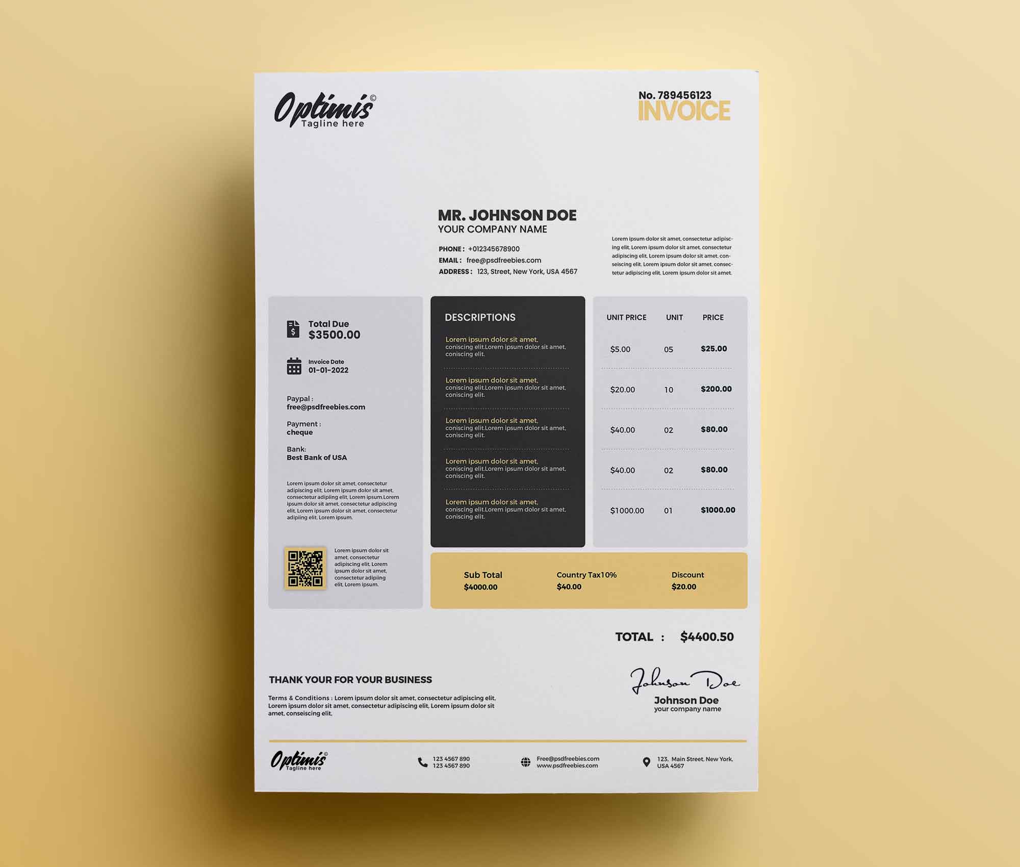 Free Optimis Invoice Template  Free PSD Templates Pertaining To Free Invoice Template For Iphone