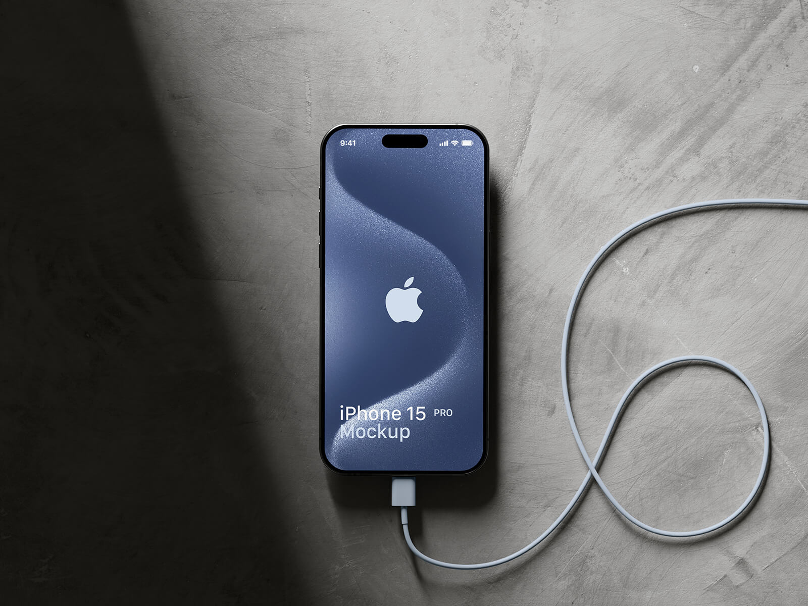 Mockup de iPhone 15 Pro con cable