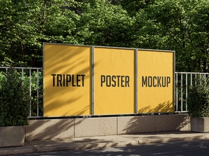 Triplet Poster On Fence Mockup