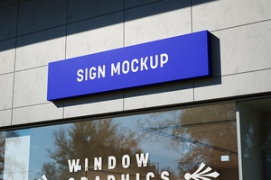 Знак магазина и стеклянное окно Рекламное макет