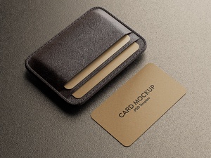5 Free Business Card With Leather Holder Mockup Files
