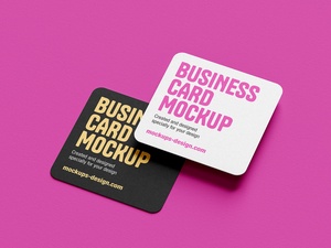 Rounded Corner Square Business Card Mockup