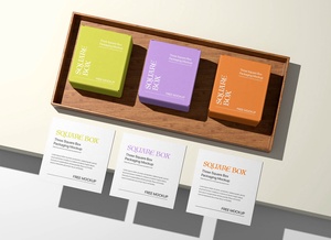 3 Lined-Up Product Boxes Mockup