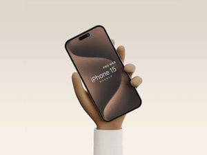 3D Hand Holding iPhone 15 Pro Max Mockup