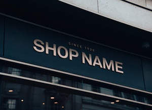 Maqueta de logotipo de fachada de la tienda 3D