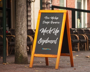 A-Stand Wooden Chalkboard Mockup