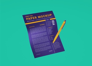 A4 Size Paper With Ballpoint Pen Mockup Set